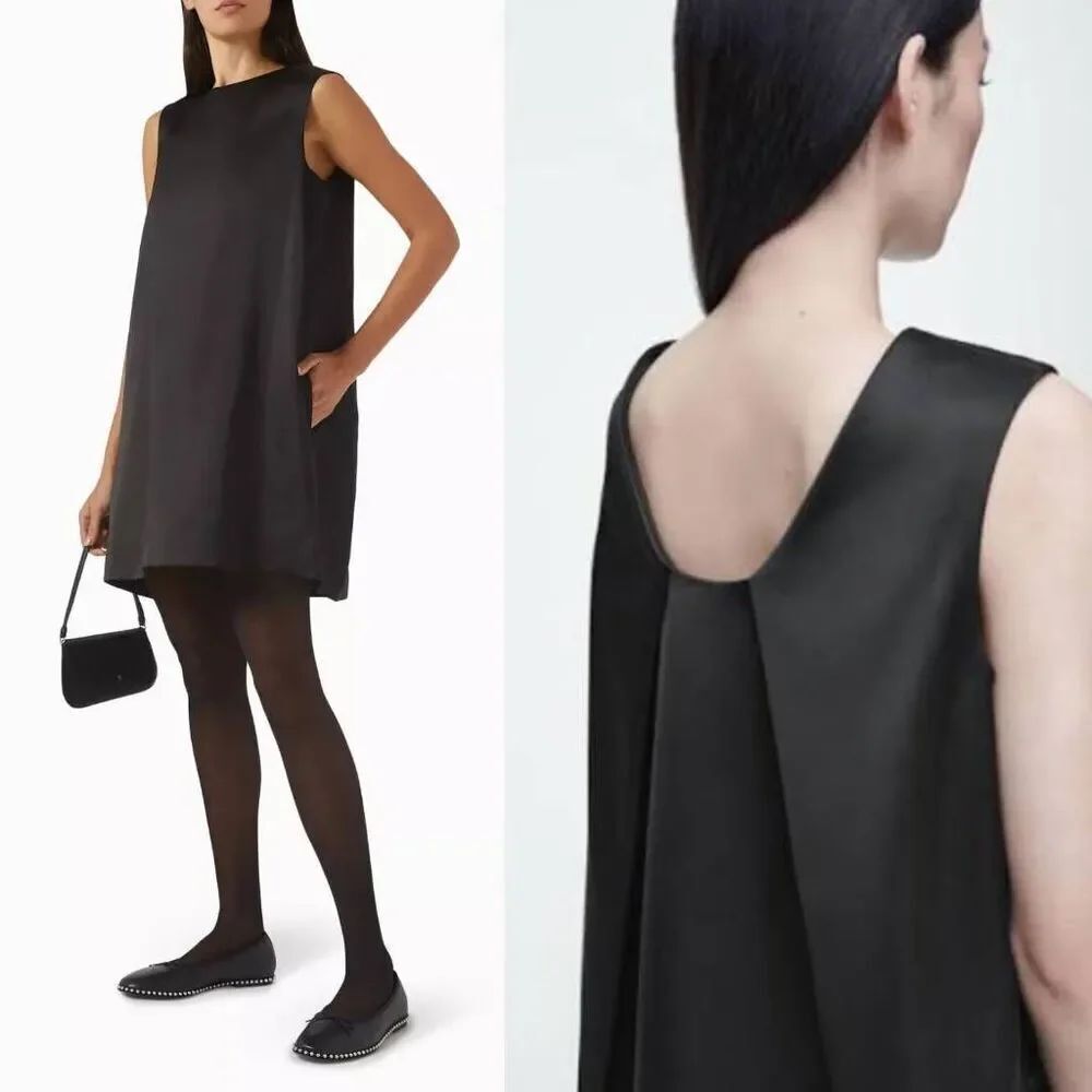 COS Satin Racer-neck Mini Dress In Black 14 NWT